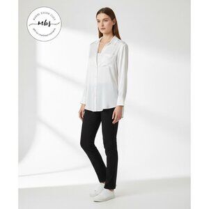 NWT Rielle Satin Button Down Long Sleeve Shirt White Women M